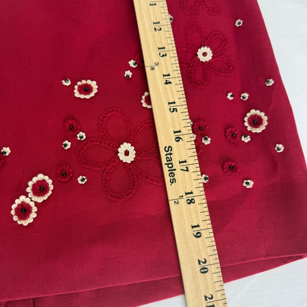 Ann Taylor Red Linen Floral Embroidered Beaded Pencil Skirt Size 6 Crochet 3D - Picture 5 of 7